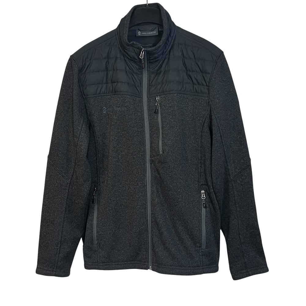 Free Country Mens Gray Hybrid Sweater Fleece Puffer Yoke Full Zip Jacket Large